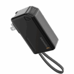 Moxedo Porta-Go 5,000 mAh 22.5W Power Bank with Built-in Foldable Interchangeable AC Plug, USB-C Cable and Included 2 Travel Adapters - Black