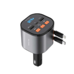 Green Lion FM Retractable 50W Car Charger - Black
