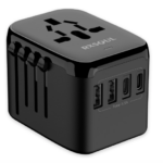 RXSQUL Universal International Power Travel Plug Adapter, 5 in 1 European Travel Plug Adapter W/ 3.5A 2xUSB-A And 2xUSB C Wall Charger and Worldwide AC Outlet for Europe USA UK AUS Asia-Black