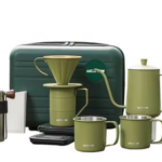 Green Lion V-60 Pro Coffee Maker Set with Gooseneck Kettle, 100 Paper Filters, Precision Scale , Pour-Over Dripper, Adjustable Grinder, 2 Stainless, Steel Cups, Travel Case - Green